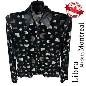 Libra Long sleeve dress shirt/jacket Black copper silver abstract Montreal made